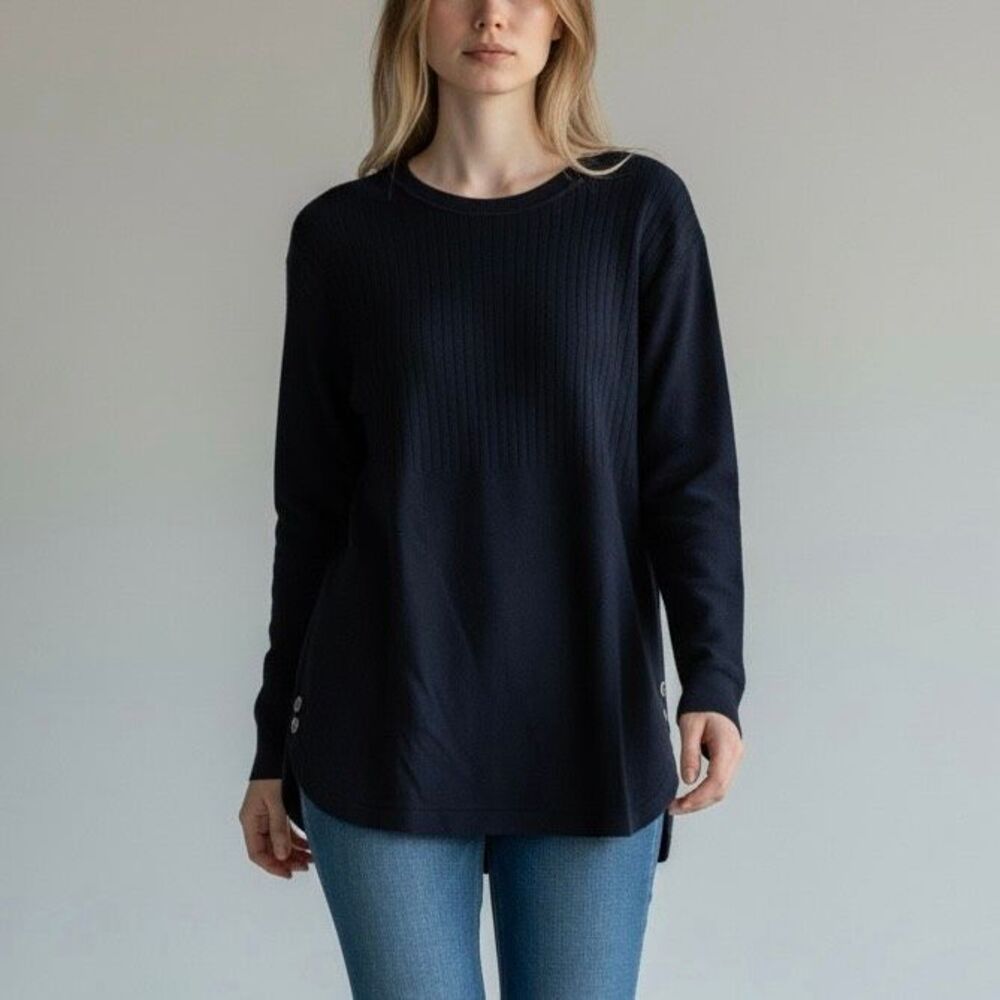 Talbots M Navy Blue Knit Sweater Preppy Artsy Casual Chic Old Money Quiet Luxury